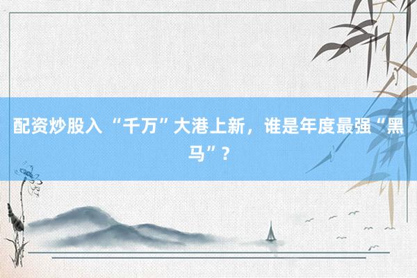 配资炒股入 “千万”大港上新，谁是年度最强“黑马”？