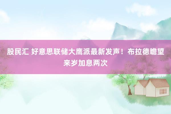 股民汇 好意思联储大鹰派最新发声！布拉德瞻望来岁加息两次